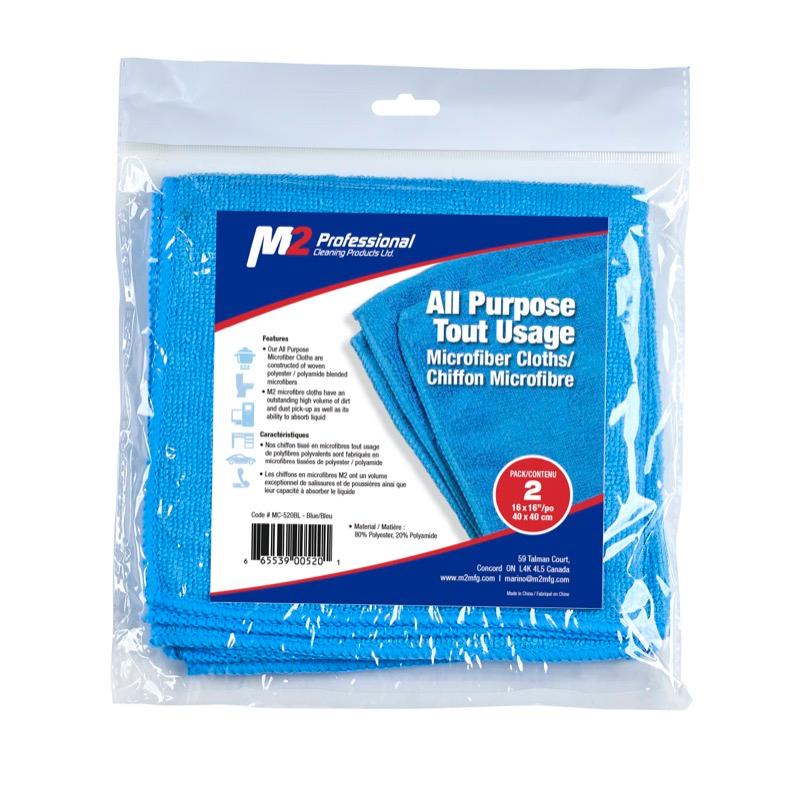 MC-520-BL - 2-Pack Microfiber Cloths - 16"x16" - Blue