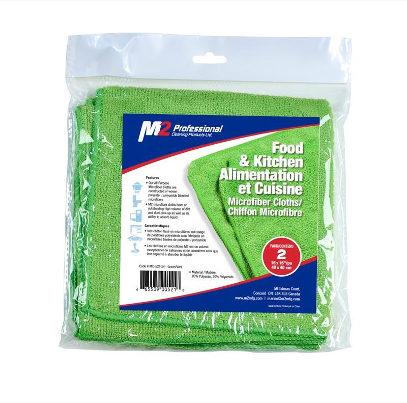 MC-521-GN - 2-Pack Microfiber Cloths - 16"x16" - Green
