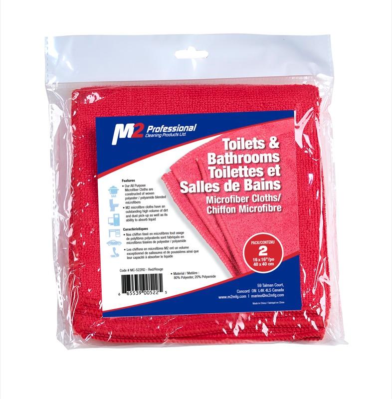 MC-522-RD - 2-Pack Microfiber Cloths - 16"x16" - Red