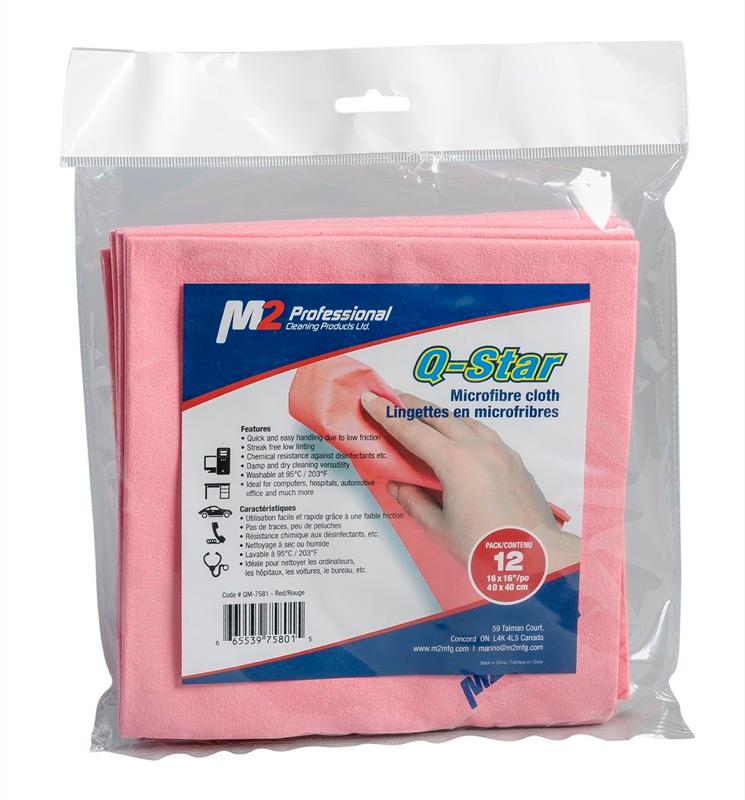 QM-7581 - Q-Star Non-Woven Microfiber Cloth - 16"x16" - 12 Pack - Red