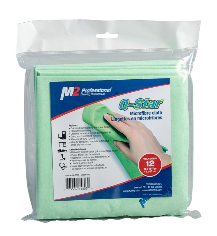 QM-7583 - Q-Star Non-Woven Microfiber Cloth - 16"x16" - 12 Pack - Green