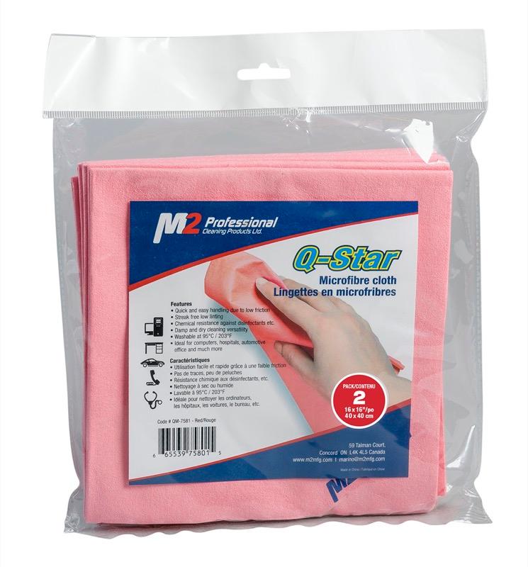 QM-7681 - Q-Star Non-Woven Microfiber Cloth - 16"x16" - 2 Pack - Red