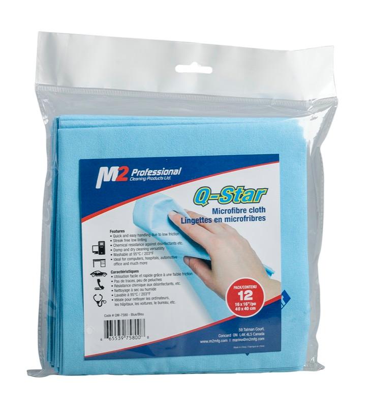 QM-7580 - Q-Star Non-Woven Microfiber Cloth - 16"x16" - 12 Pack - Blue